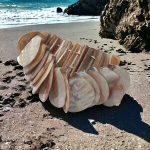 Mother Of Pearl Stretch Bracelet Womens Bracelet 7" Tan Tone Fashion Jewelry